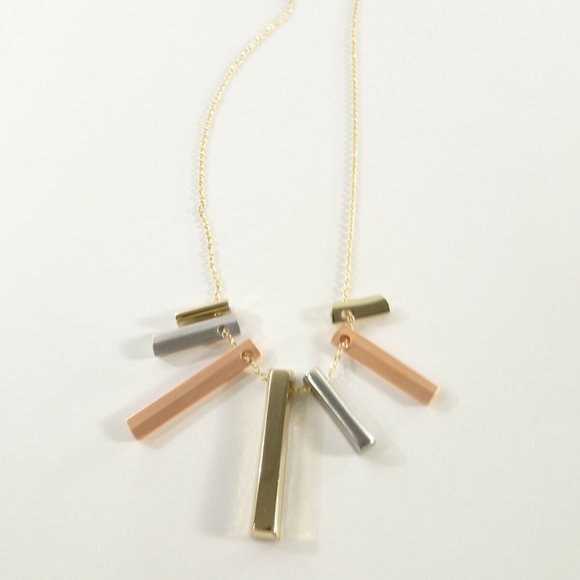 Ann Taylor LOFT Tri Color Stick Metal Bar 3 D Pendant Necklace NWT 59.50 - Picture 3 of 6